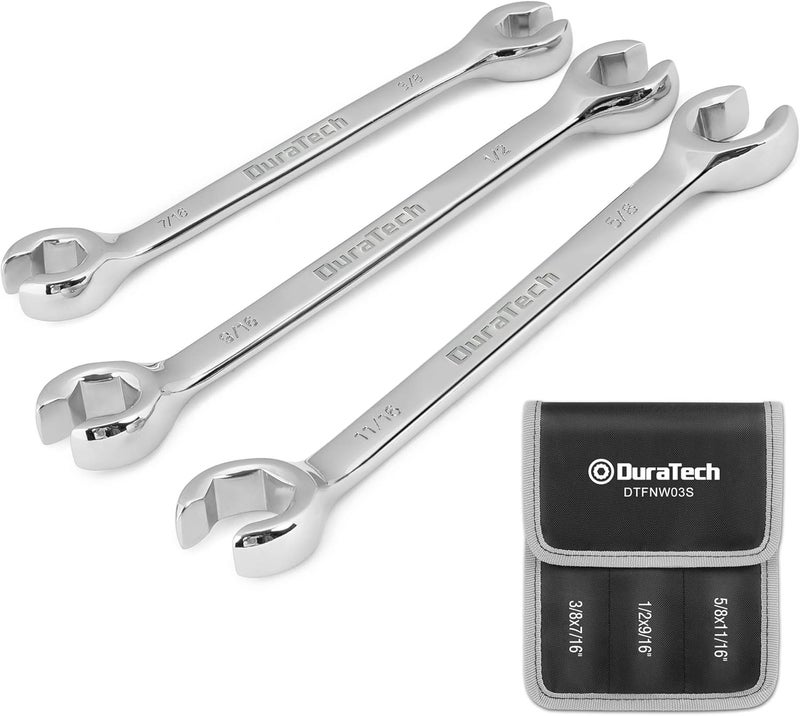 DURATECH طقم مفاتيح صمولة مشطوفة، SAE، 3 قطع، 3/8''، 7/16''، 1/2''، 9/16''، 5/8''، 11/16''، فولاذ CR-V، مع حقيبة تنظيم - Image 1